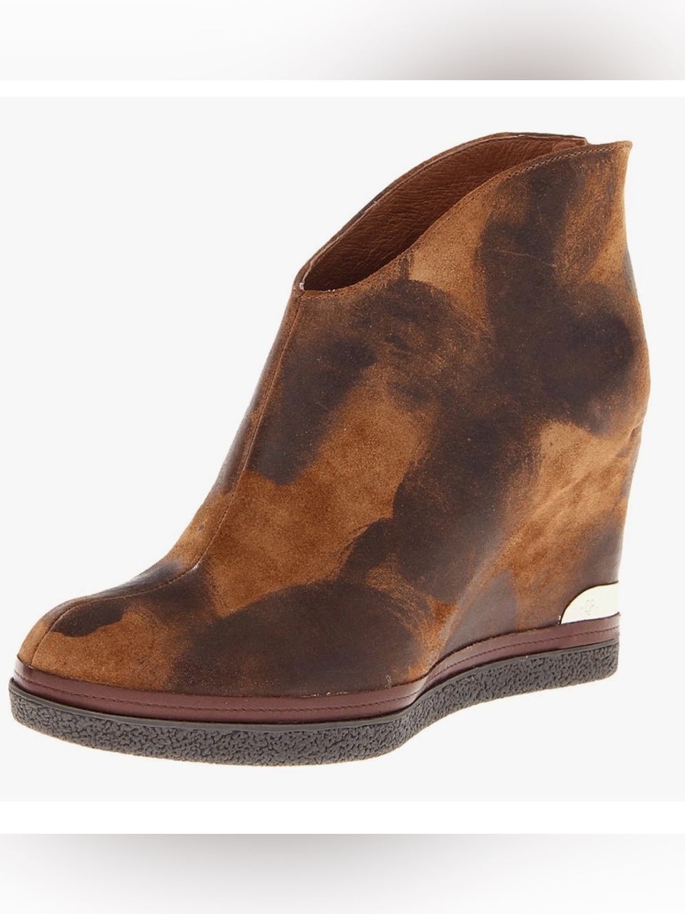 Donald J. Pliner Dafne Wedge Ankle Booties Sz 10 Saddle Vintage Distressed Suede